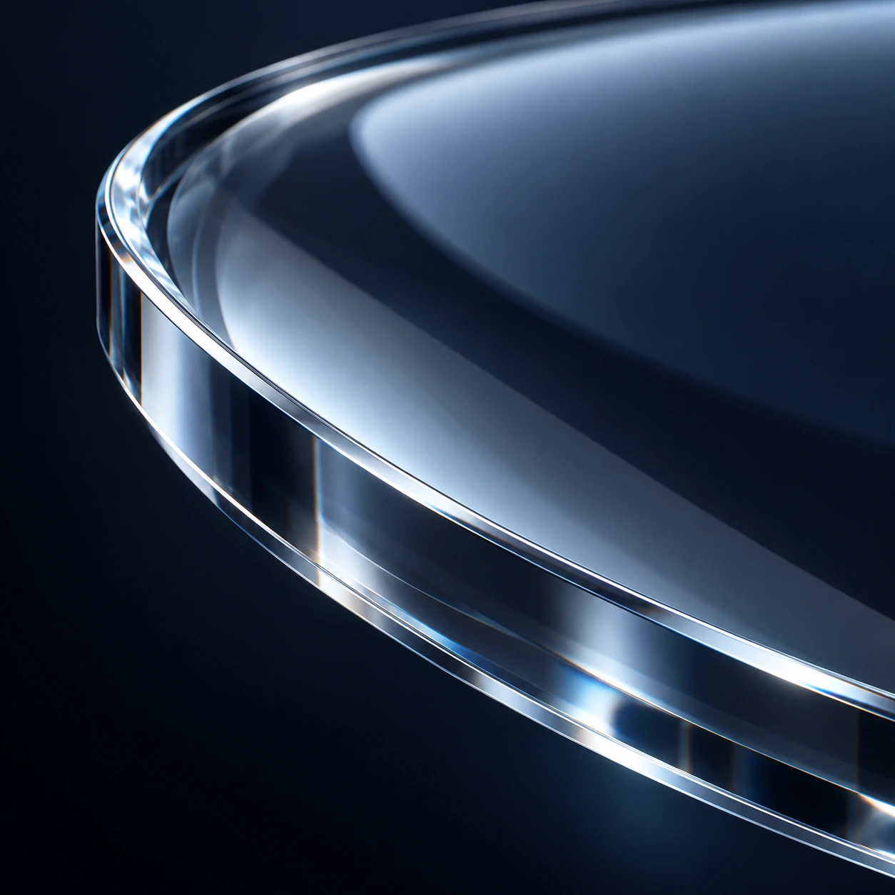 Macro visualization of a polished sapphire optical edge with refracted light